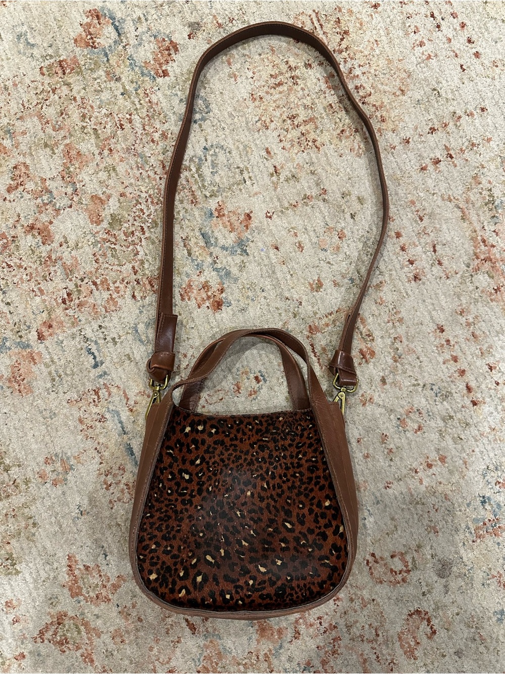 Madewell Brown Leather/Calf Hair Leopard-Print Crossbody Bag